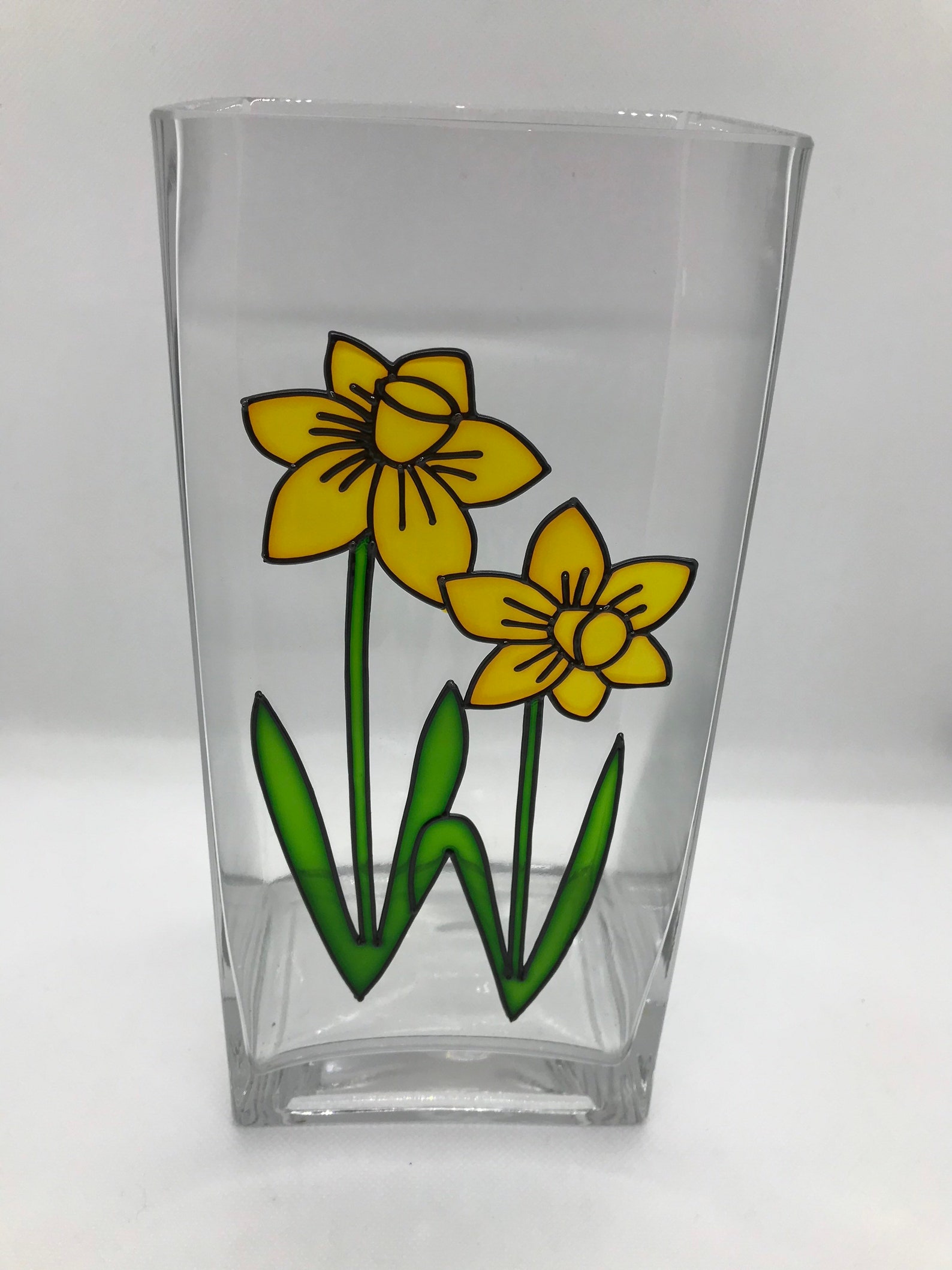 A hand painted glass vase with daffodils perfect gift spring Etsy