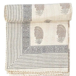 Handabdruck Kantha Decke: Leichter, indischer Baumwoll Quilt