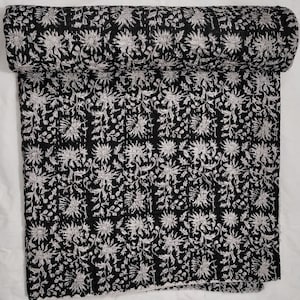 Black Kantha Quilt Black and White Quilt Black and White kantha Blanket Indian Black print Kantha bedspread Hand Block Print Cotton Kantha