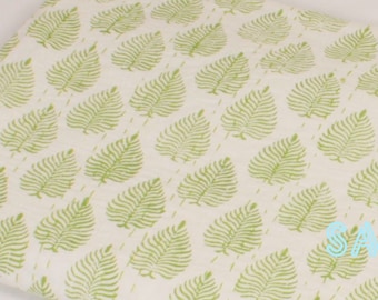 Kantha Quilt Green Leaf Block Print Cotton Blanket Handmade Indian Bedspread Boho Coverlet Throw