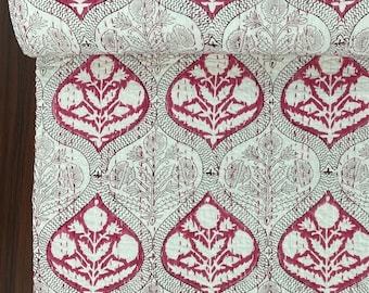 Rosa Weiß Floral Block Print Kantha Quilt handgemachte Baumwolle Tagesdecke Reversible Bettwäsche Handwerker Home Decor