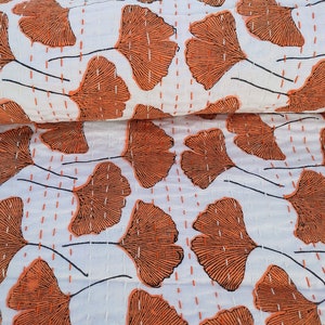 Autumn Orange Leaves: Hand-Stitched Kantha Quilt