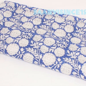 Handmade Blue Floral Kantha Quilt: Lightweight Cotton Blanket