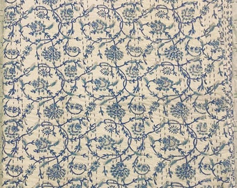 Handmade Floral Kantha Quilt: Lightweight Indian Cotton Throw