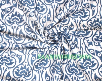 Tela de algodón con estampado de hojas azul índigo: tela india para coser con estampado manual.