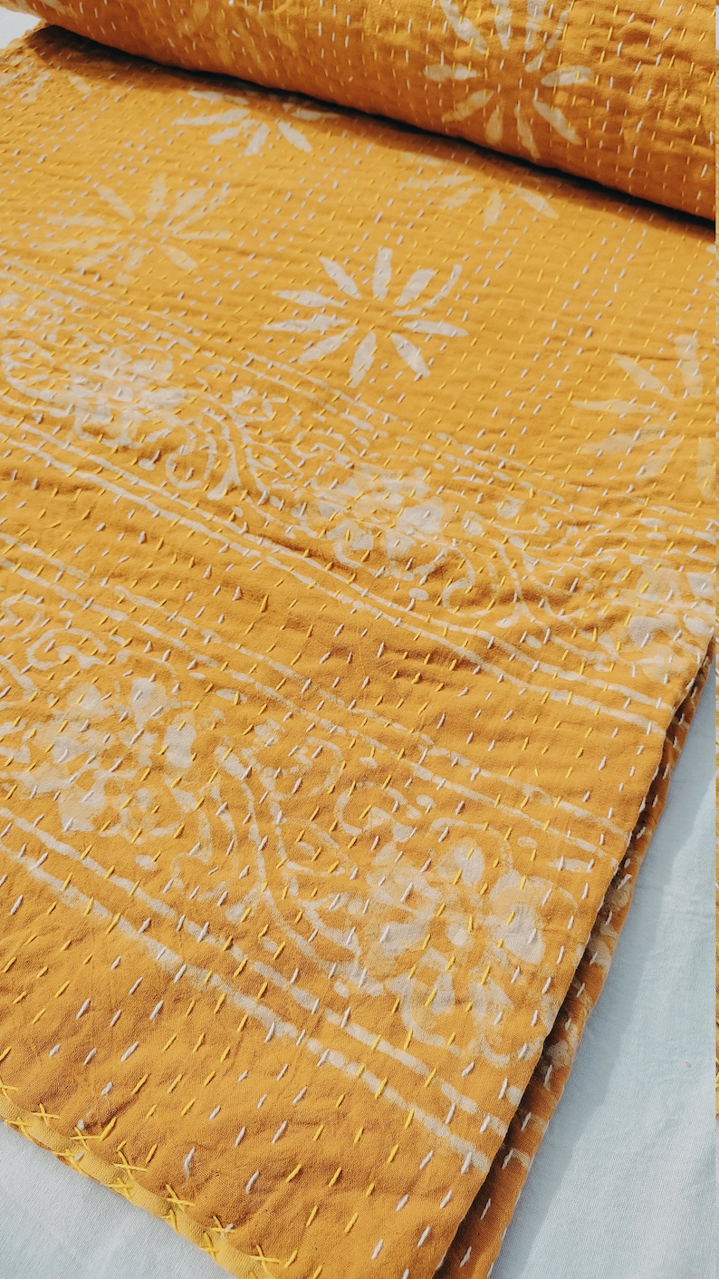 Leaf Kantha Quilt Bedspread Queen Size Quilt Indian Kantha Etsy