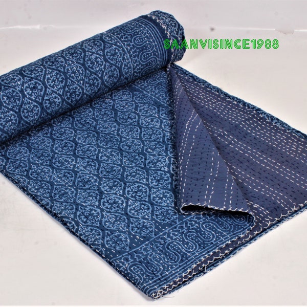 Blue - Kantha Stitch Cotton Hand Embroidery Table Napkin 12