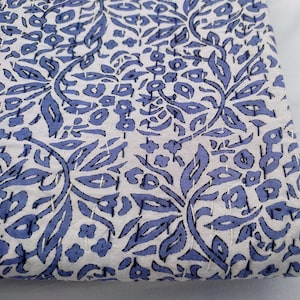 Blue Floral Kantha Quilt – Handmade Cotton Bedspread, Indian Block Print Throw Blanket, Reversible Boho Bedding with Pillow & Cushion Covers