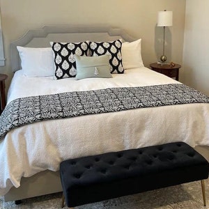 Handmade Indian Block Print Black Kantha Quilt, White Sunflower Block Print Cotton Bedspread, Boho Blanket, Indian Bedding Queen King Throw