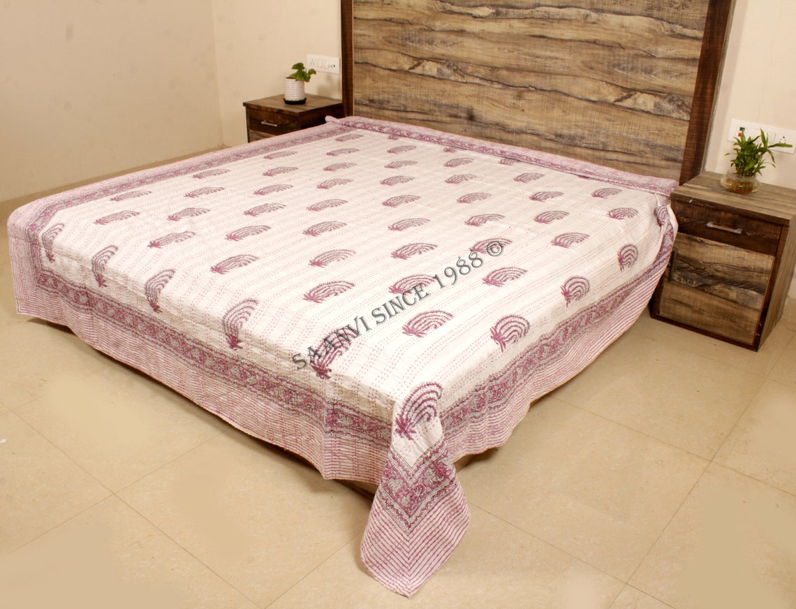 Kantha Bedspread Indian Kantha Quilt Handmade Kantha Coverlet Etsy UK