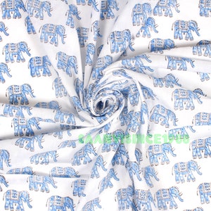 Blauer Elefanten Block Print Stoff: Indische Baumwolle als Massenware