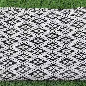 Handmade Indian Block Print Black White Kantha Quilt, Cotton Block Print Bedspread, Throw Blanket, Modern Boho Bedding, Queen King Size