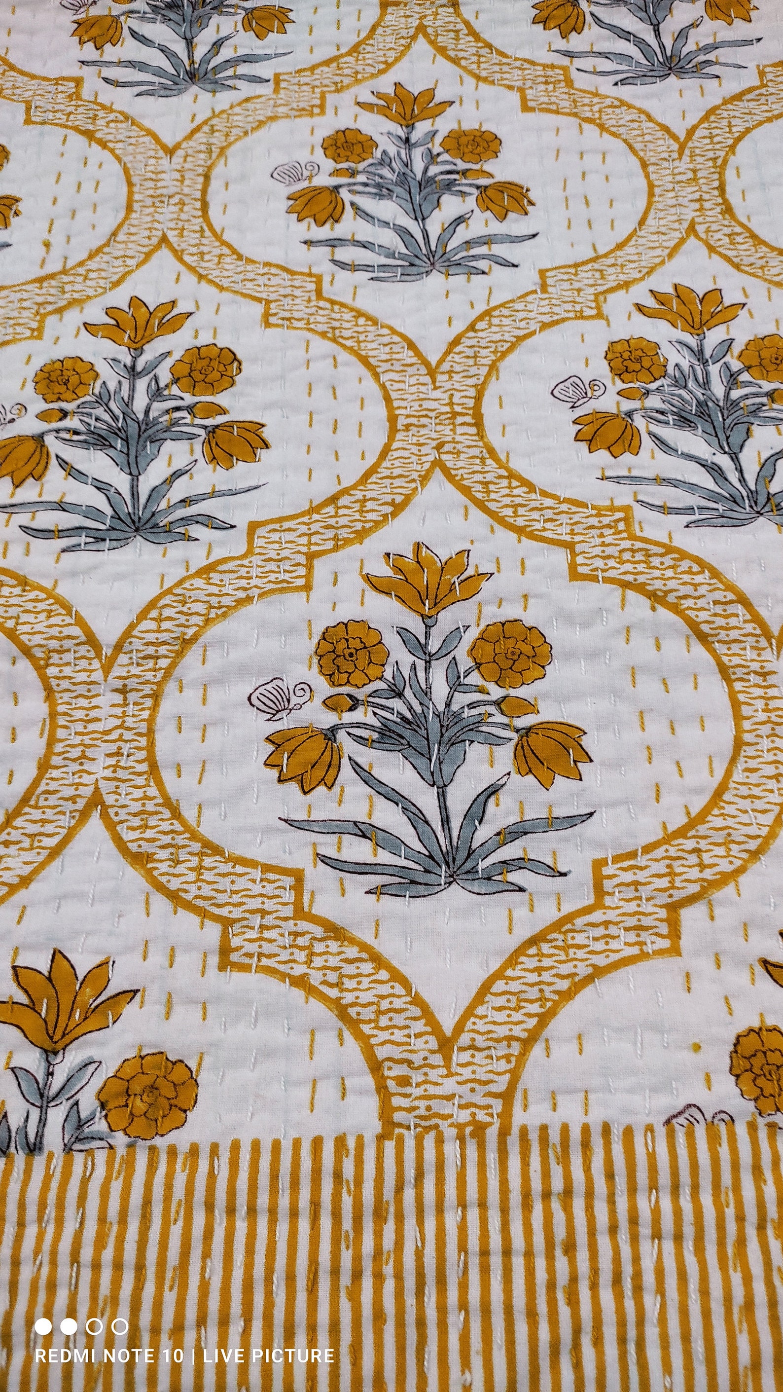 Yellow Floral Quilted Bedspread Indian Floral Kantha Country Etsy