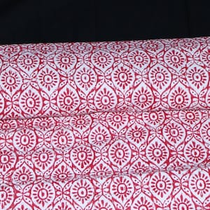 Red Floral Kantha Quilt: Handmade Indian Cotton Lightweight Bedspread