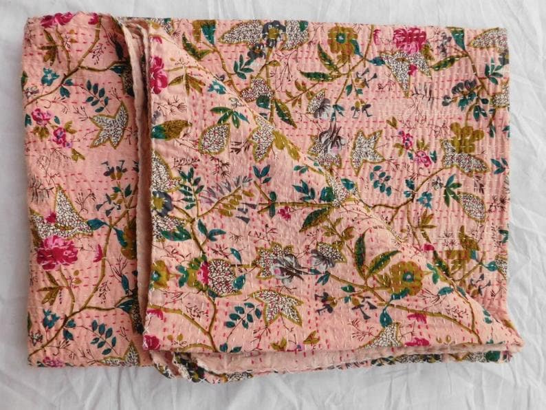 Soft Pink Kantha Quilt Indian Kantha Quilt Handmade Kantha Etsy