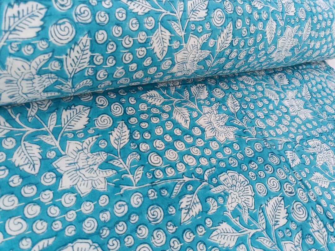 Kantha Quilt Queen Blue Kantha Quilt Blue Throw, Indian Quilt, Indian