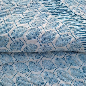Indian Kantha Quilt Handblock Print Quilt Kantha Quilt  handblock print bedding bedspread full queen light blue king size cotton blanket