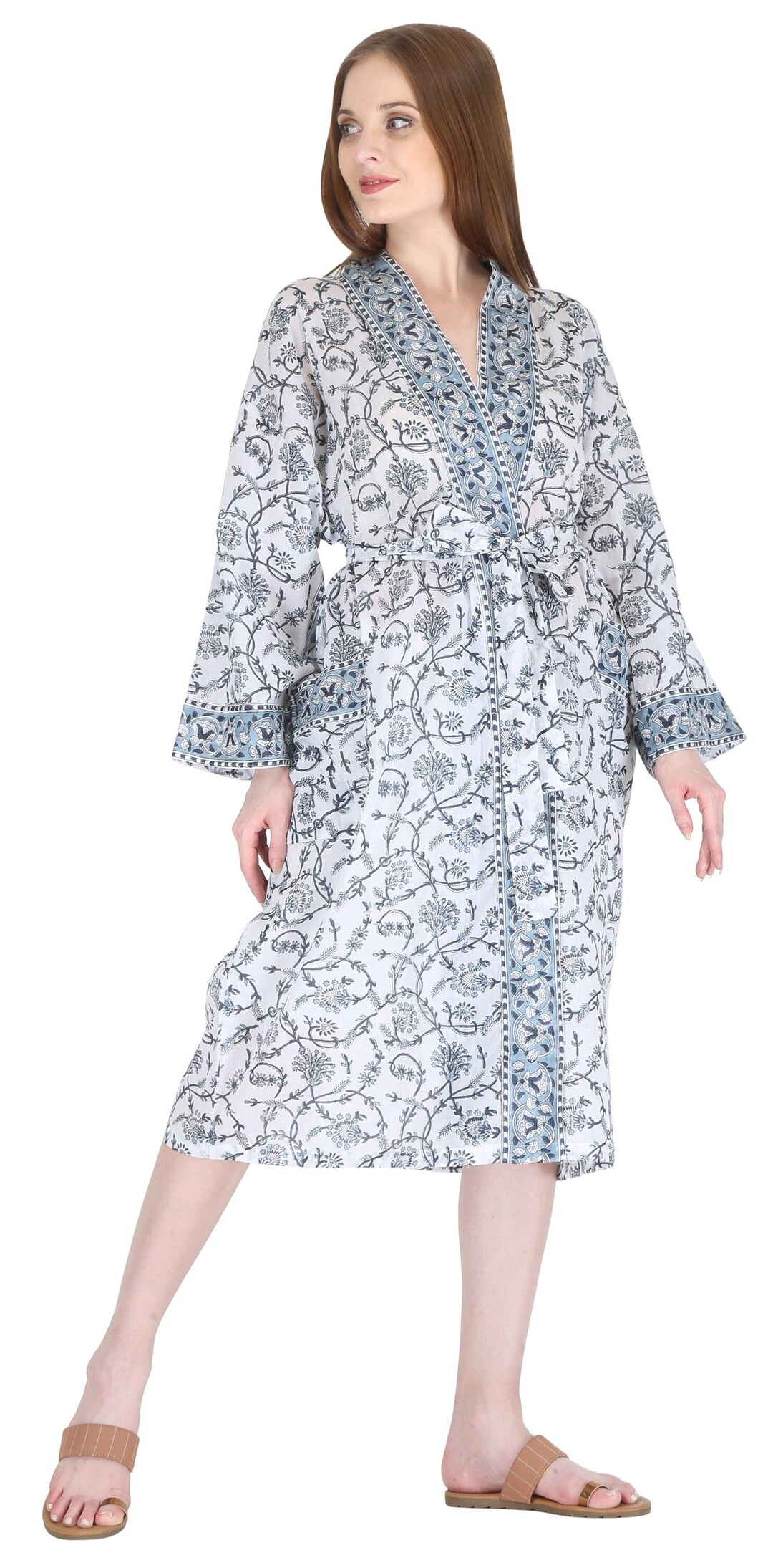Hand Block Printed Cotton Robe | Lightweight Floral Kimono Robe | Soft ...