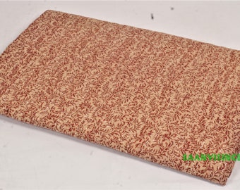 Beige Brown Vine Print Kantha Quilt, Handmade Cotton Block Print Bedspread, Indian Boho Blanket, Reversible Throw