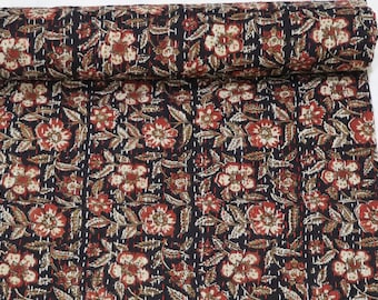 Indian Kantha Quilt Queen Cotton Black Red floral quilt Kantha Bedspreads Quilt Blanket Kantha Patchwork Quilts Block Print Kantha Throw.