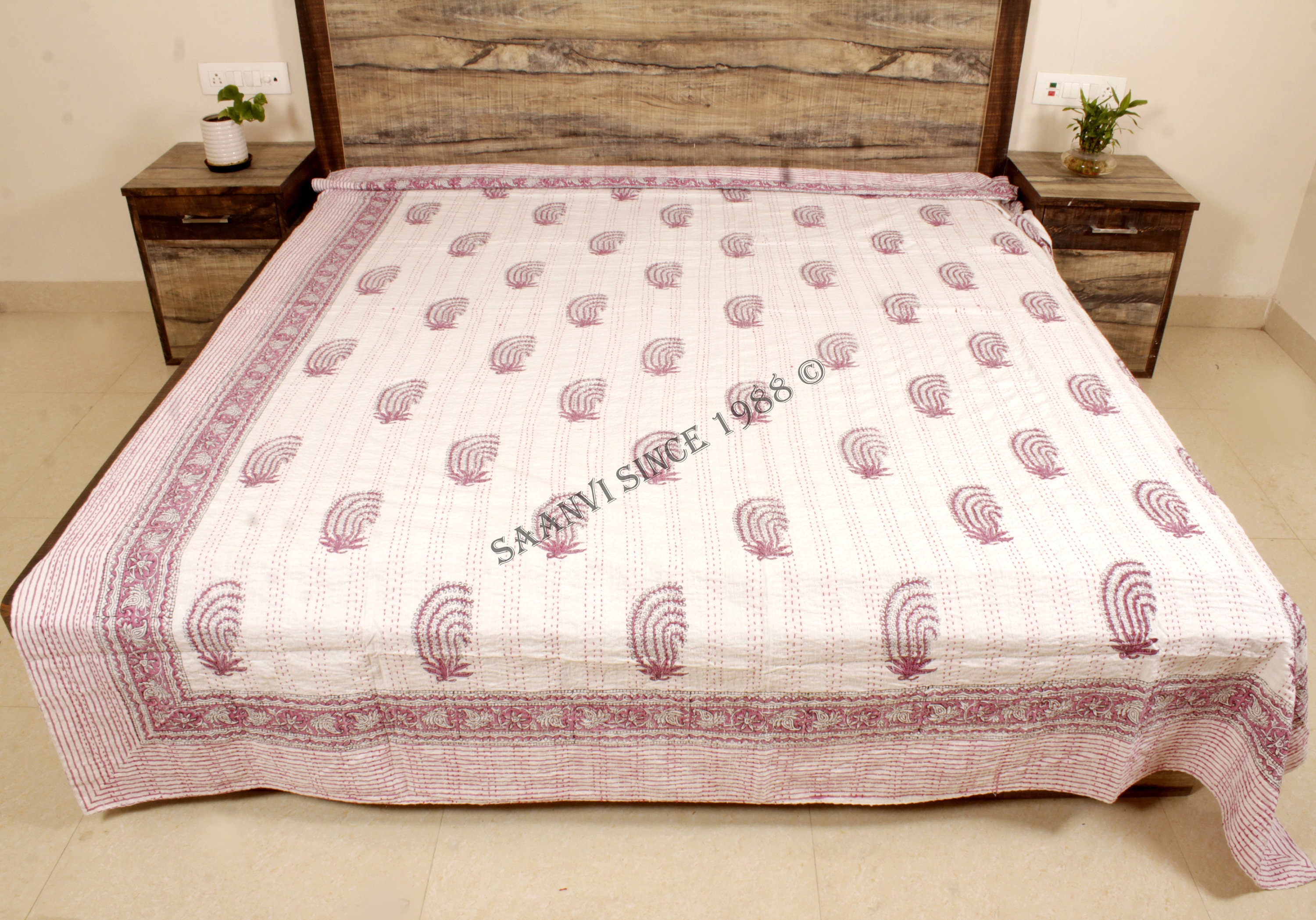 Kantha Bedspread Indian Kantha Quilt Handmade Kantha Coverlet Etsy UK