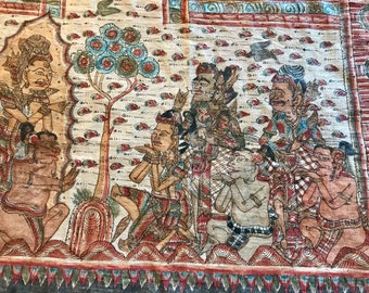 Large Antique Balinese hand woven and hand painted Batik Tapestry