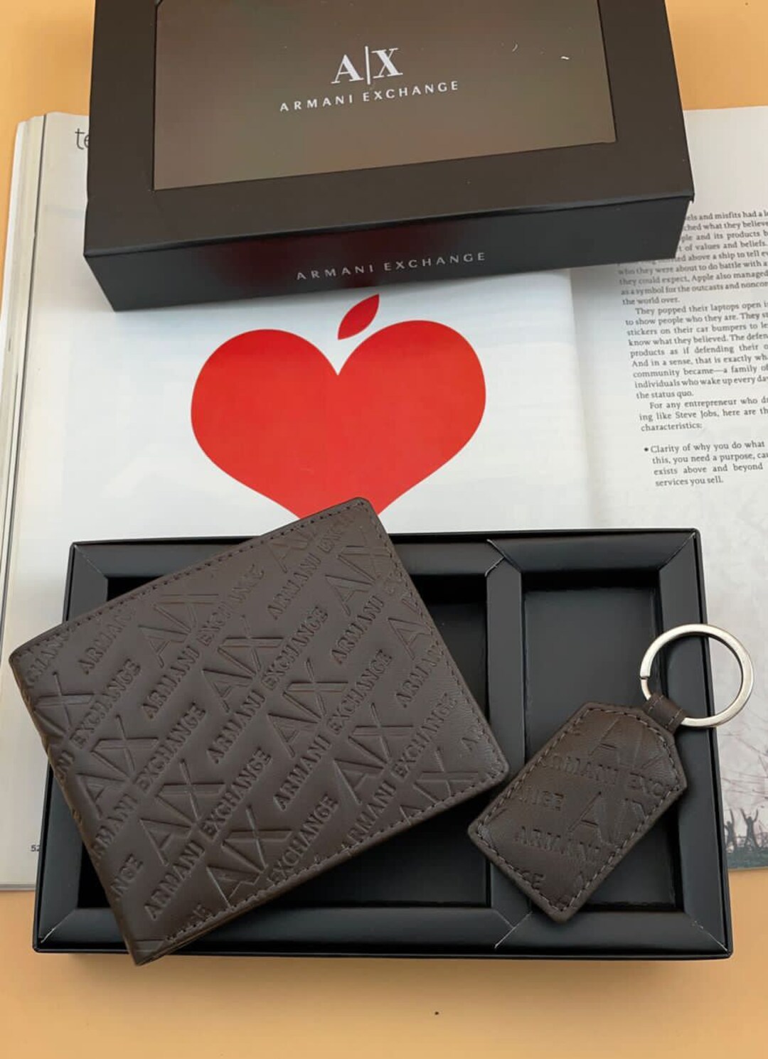 Armani All-over Logo Leather Wallet and Keychain Gift Set - Etsy