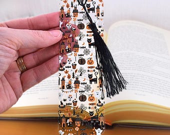 Cute Halloween Pumpkin Bookmark with tassel for kids fall party favors or Autumn bookish gift