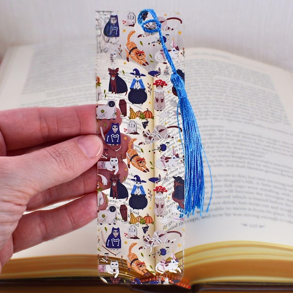 Cute Halloween Spooky Cats Bookmark with tassel for kids fall party favors or cat bookish gift
