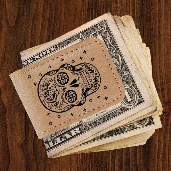 Sugar Skull Money Clip makes a great gift for Father's Day or a Stocking Stuffer | Personalized Groomsman Gift or Gift for Him