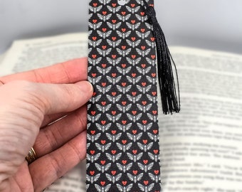 Unique bookmark with Death's Head Moth design is used for gothic gift basket or cool bookmarks for book lover gift box and party favor