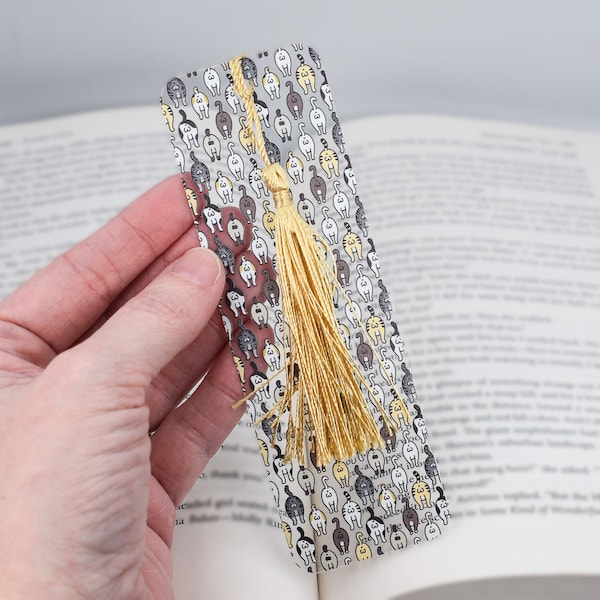 Funny Bookmark with Cat Butts is used for teacher gifts basket or unique bookmarks for a book lover gift box or bulk cat gifts