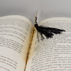 a book with a tassel on top of it