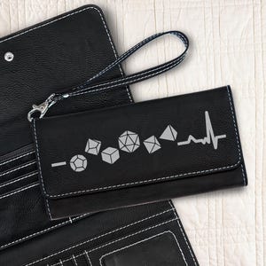 Regalo para jugador de DND para ella Cartera de mujer Lifeline con dados poliédricos Media de relleno de DND