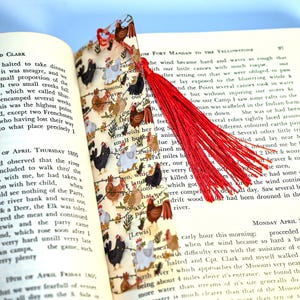 Cute Bookmark with Chickens is used for teacher gifts basket or unique bookmarks for a book lover gift box or bulk reading chicken gifts