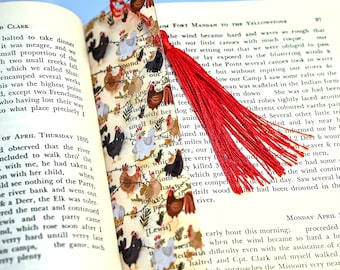Cute Bookmark with Chickens is used for teacher gifts basket or unique bookmarks for a book lover gift box or bulk reading chicken gifts