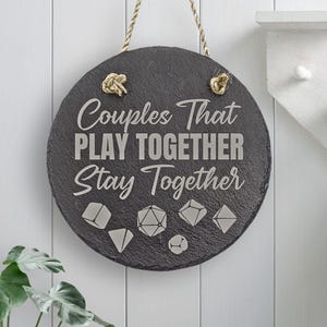 Dragon Slaying and Dungeon Exploring Decor Couples Who Play Slate wall sign is great for anniversary or wedding gifts