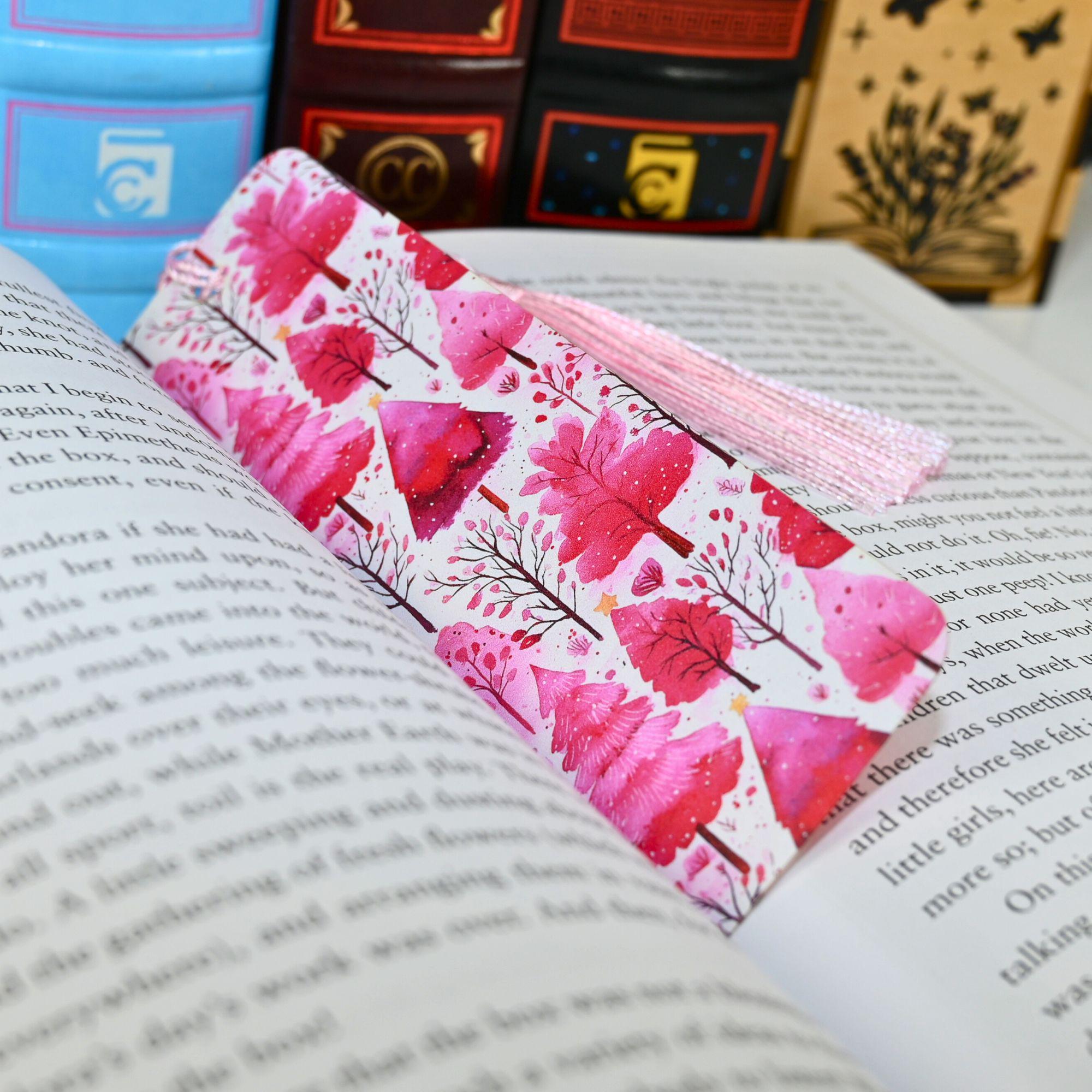 Tree Ruler Bookmrk Watercolor Pink Trees Bookmark With Tassel | Stocking Stuffer Artistic ...