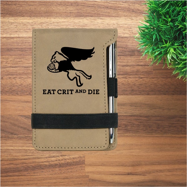 Eat Crit and Die miniature notepad with pen for Dungeons and Dragons or Wargaming Notes | Dungeon Master Gift | Stocking Stuffer Gift