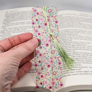 Cute Bookmark with Pink Flower is used for teacher gifts basket or unique bookmarks for a book lover gift box or bulk reading gifts