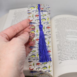 Unique Bookmark for him with Fishing Lures design is a bookmark with tassel and used for party favors or book lover gifts and fishing gifts
