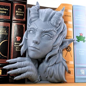 Fantasy Tiefling book nook shelf decor or bookish gifts for rpg player