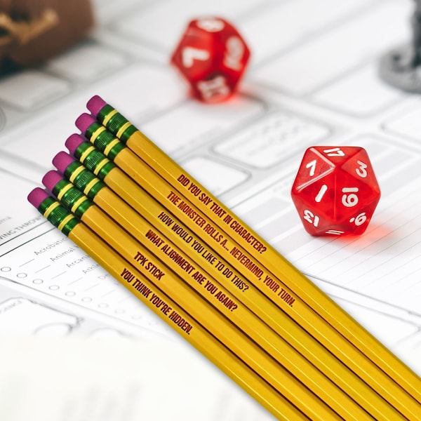 Dungeon Master Pencil Set for game room and tabletop gaming accessories like Dungeons and Dragons for Dungeon Master Gifts