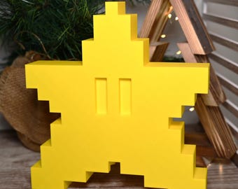 8 Bit Star Christmas Tree Topper – Geeky Gamer Xmas Decoration for Retro Pixel Holiday Decor