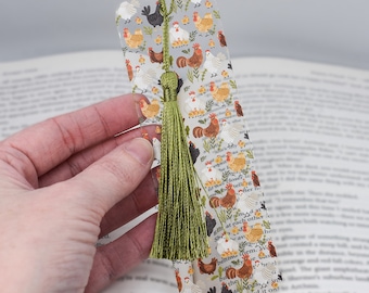 Cute Bookmark with Chickens is used for teacher gifts basket or unique bookmarks for a book lover gift box or bulk reading chicken gifts