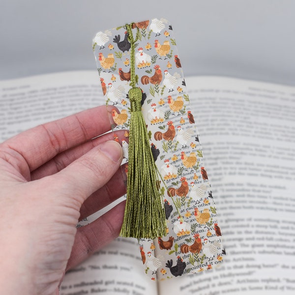 Cute Bookmark with Chickens is used for teacher gifts basket or unique bookmarks for a book lover gift box or bulk reading chicken gifts