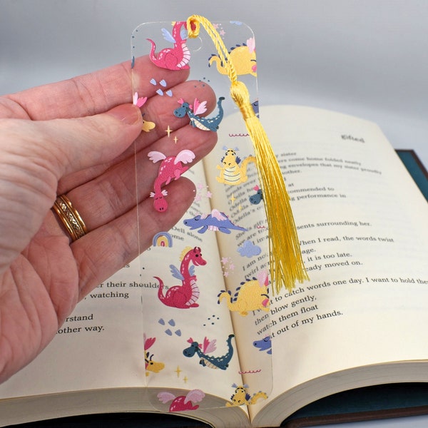 Cute Fantasy Bookmark with Dragons is used for teacher gifts basket or unique bookmarks for a book gift box, or bulk children's book gifts