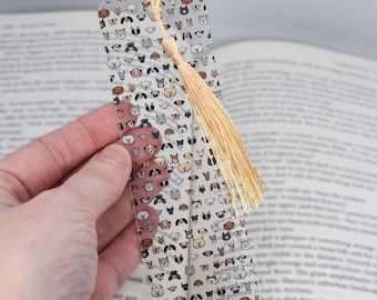 Cute Bookmark with Dog Faces is used for teacher gifts basket or unique bookmarks for a book lover gift box or bulk reading gifts