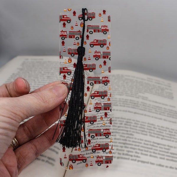 Cool bookmark with Firetruck design is used for fireman birthday party favors or Firehouse gift baskets for book lover gift box