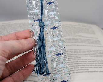 Cute Bookmark with Sharks is used for teacher gifts basket or unique bookmarks for a book lover gift box or bulk Sharks gifts